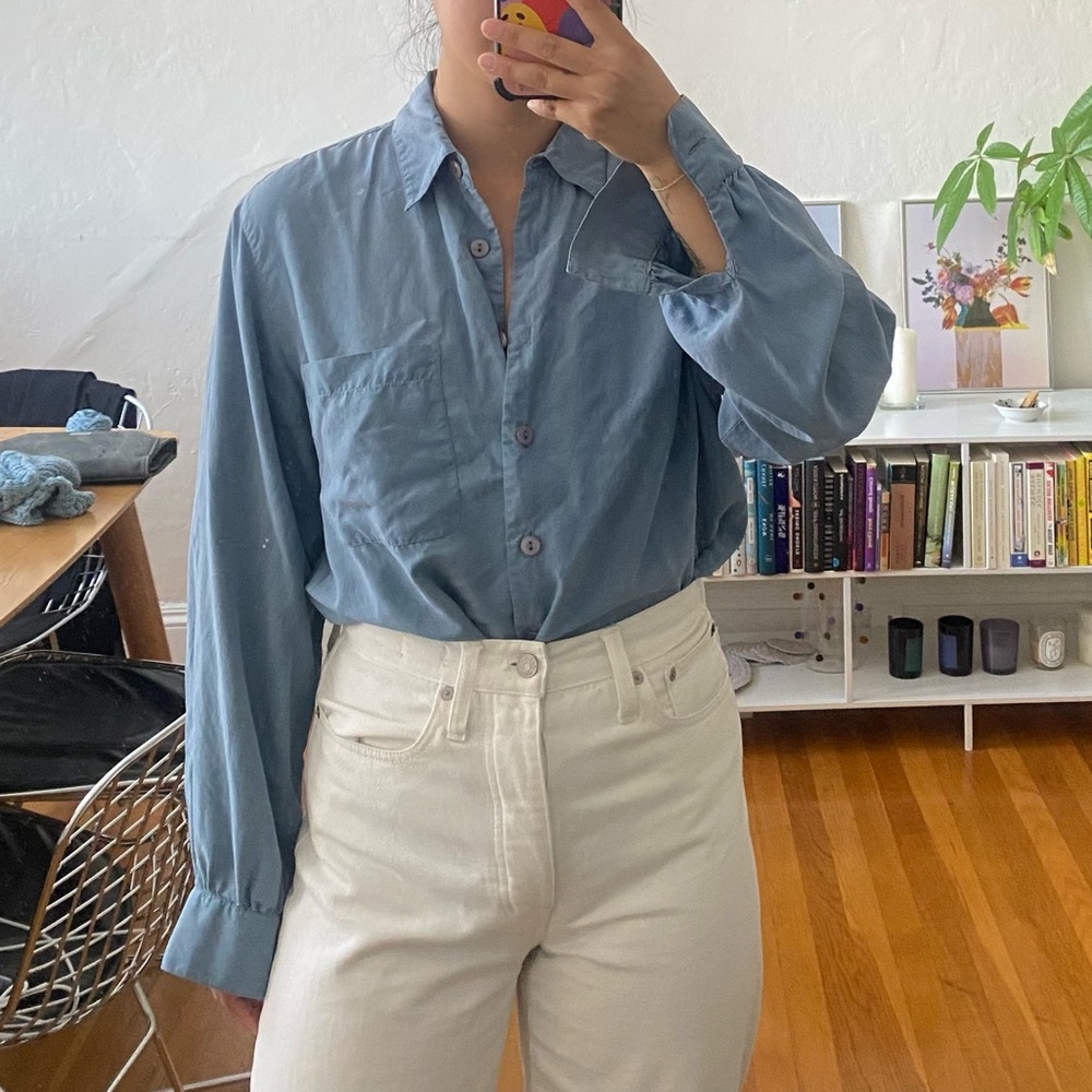 vintage sky blue silk button down